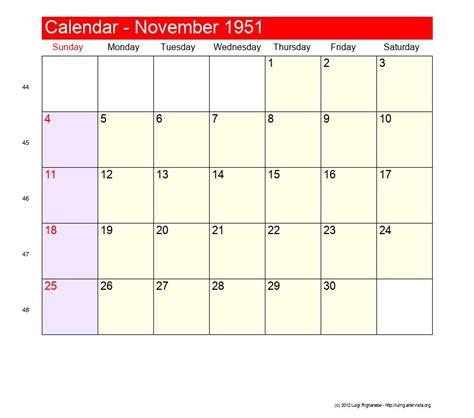 Calendar November 1951